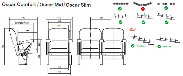 размеры откидных кресел для залов Oscar